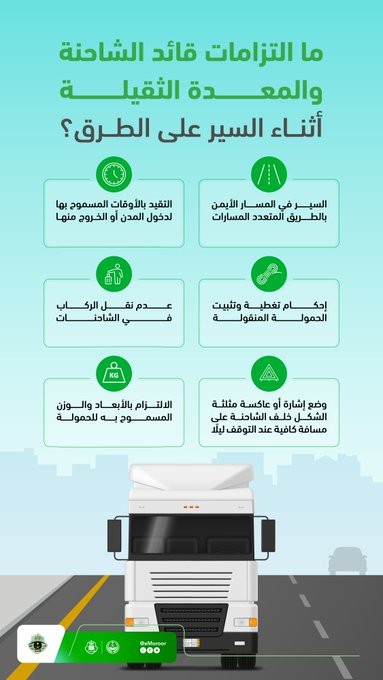 المرور يُلزم قائدي الشاحنات بـ 6 ضوابط للسلامة على الطرق — سبق