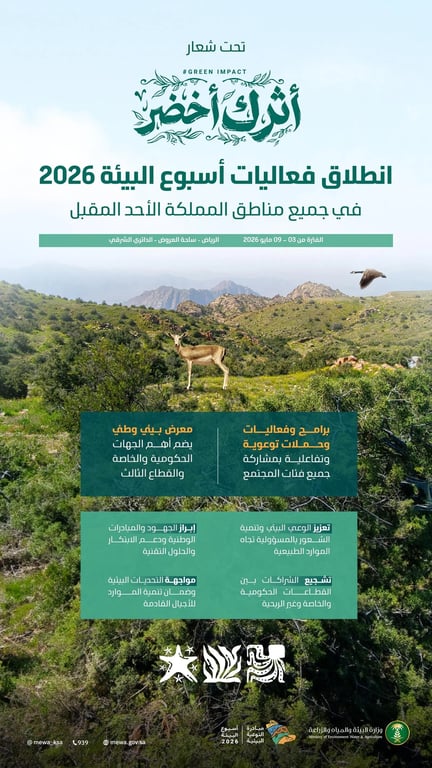 انطلاق فعاليات أسبوع البيئة السعودي 2026 تحت شعار “أثرك أخضر” — سبق