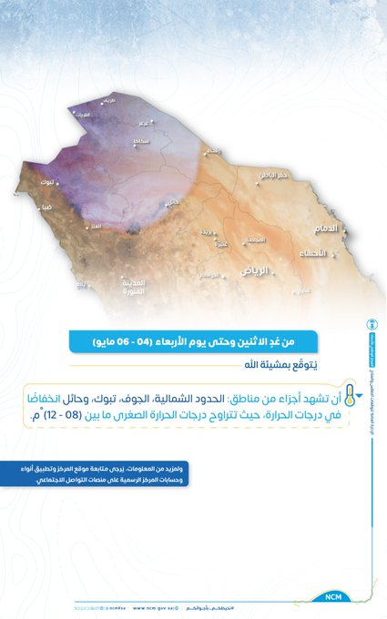 انخفاض ملحوظ في درجات الحرارة على 4 مناطق بالمملكة بدءاً من الغد — سبق
