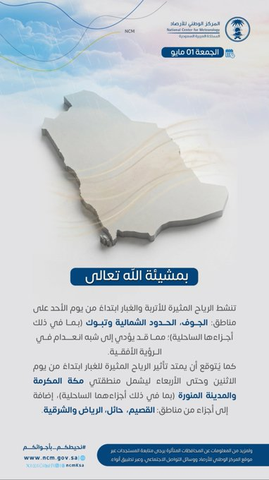استمرار الرياح المثيرة للغبار في تسع مناطق بالمملكة — سبق