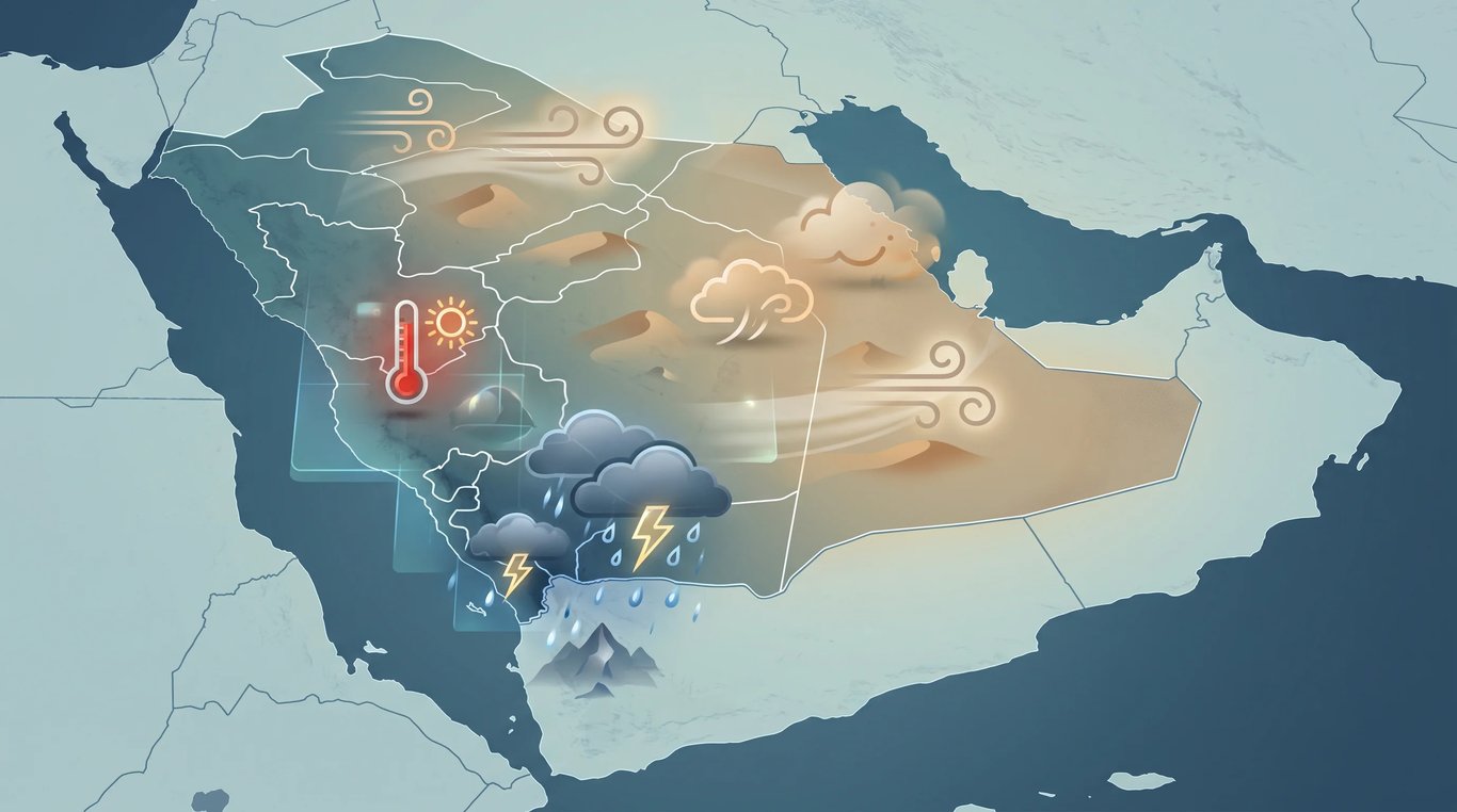 أمطار رعدية على مرتفعات جازان وعسير والباحة ومكة ورياح مثيرة للغبار على عدة مناطق بالمملكة الخميس