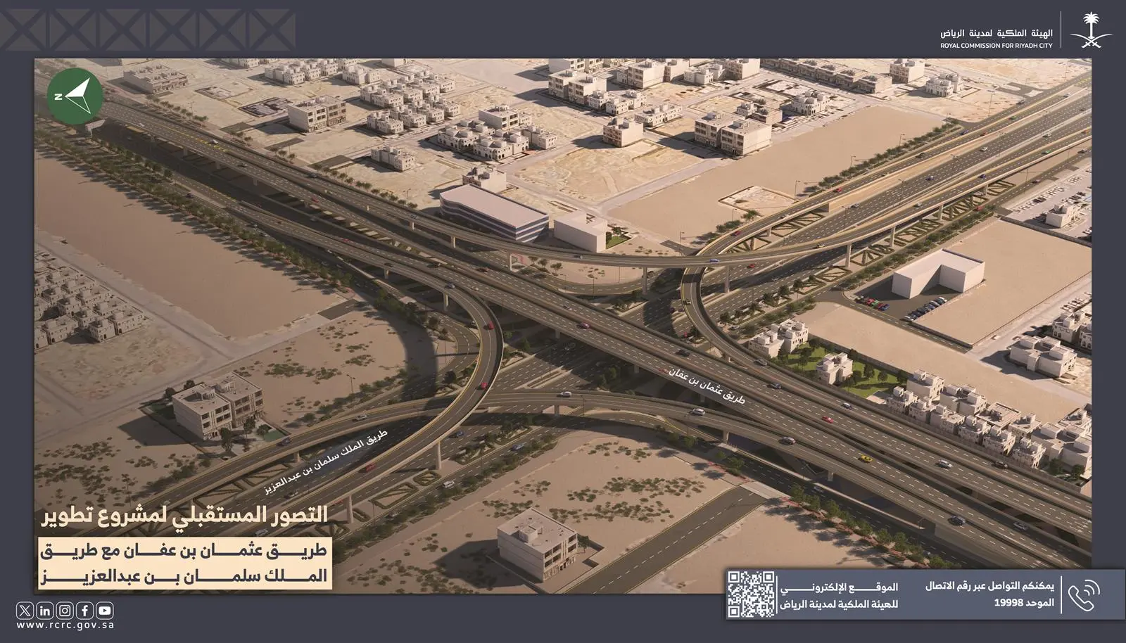 الهيئة الملكية بالرياض تبدأ تنفيذ 7 جسور لرفع استيعاب محور عثمان بن عفان إلى 500 ألف مركبة يوميًا