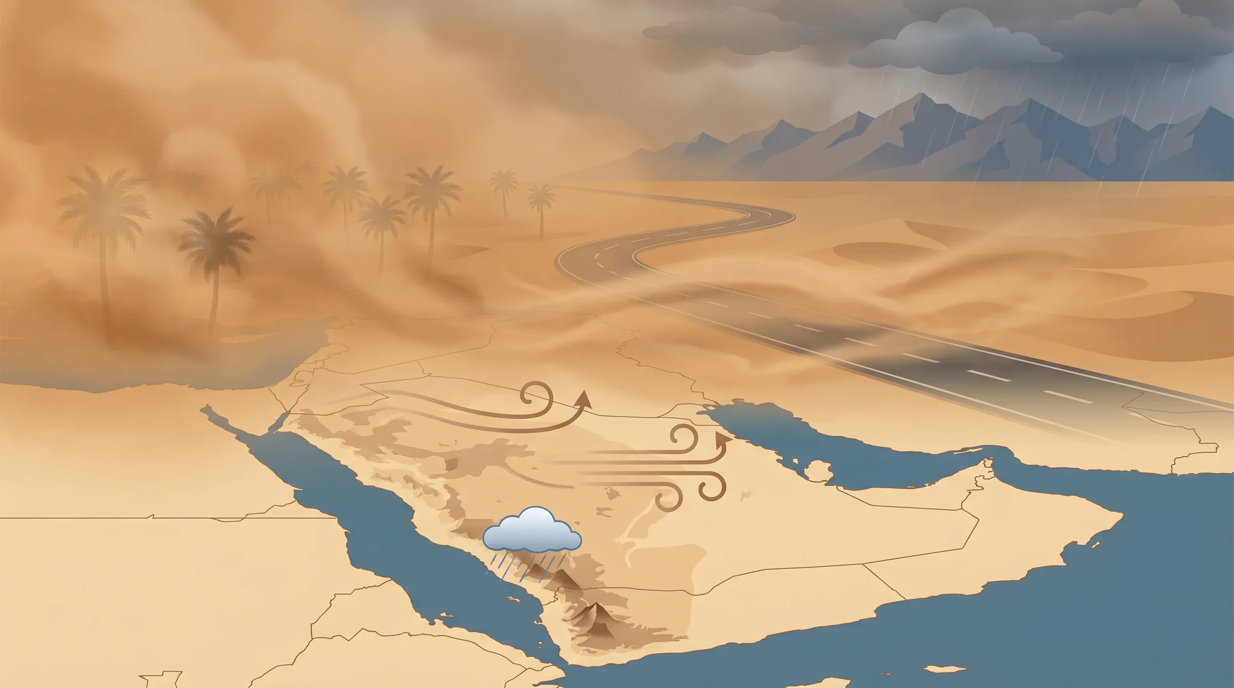 طقس الخميس.. أتربة مثارة ورياح نشطة تضرب 8 مناطق مع تحذيرات من تدنّي الرؤية