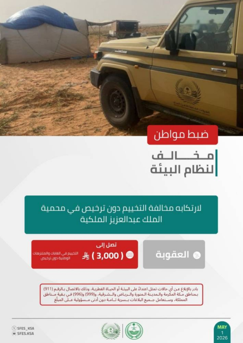 “الأمن البيئي” يضبط مخالفًا لنظام البيئة في محمية الملك عبدالعزيز الملكية