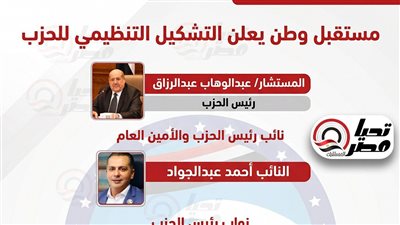 برئاسة المستشار عبد الوهاب عبد الرازق.. مستقبل وطن يعلن التشكيل التنظيمي للحزب