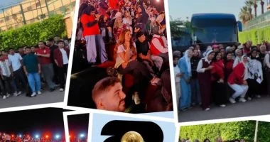طلاب جامعة القاهرة والجامعة الأهلية يؤازرون الفراعنة من العاصمة الجديدة
