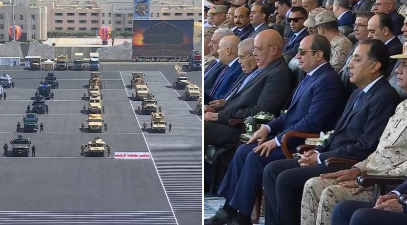 الرئيس السيسي يشهد استعراض مجموعة من المعدات والمركبات المستخدمة في مهام القضاء على العناصر الإرهابية