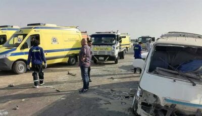 مصرع شخصين في تصادم موتوسيكل وسيارة بطريق الدير بالقليوبية