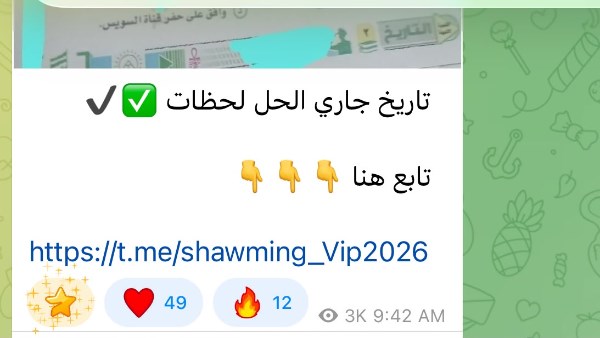 تداول امتحان التاريخ ثانوية عامة 2026 بتليجرام بعد دقائق من توزيعه باللجان