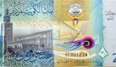 الدينار الكويتي يتباين هامشيا امام الجنيه مع بيع قرب 165 جنيها