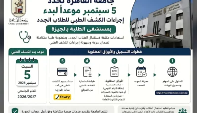 5 سبتمبر.. بدء إجراءات الكشف الطبي للطلاب الجدد بجامعة القاهرة