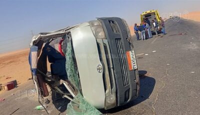 إصابة 6 أشخاص بحادث انقلاب سيارة أعلى الطريق الصحراوي بأطفيح