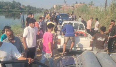 مصرع زوجين غرقًا في رشاح ببلبيس، الأهالي ينتشلون جثة الزوجة والإنقاذ يبحث عن الزوج