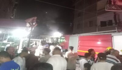 حريق هائل داخل محلات أحذية بعزبة النخل واستغاثات بمكبرات الصوت بالمساجد (فيديو)