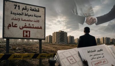 «أوفر» 150 مليون جنيه.. سر القطعة 71 بدمياط الجديدة وتغيير نشاطها من مستشفى لمشروع سكني تجاري لصالح رجل أعمال