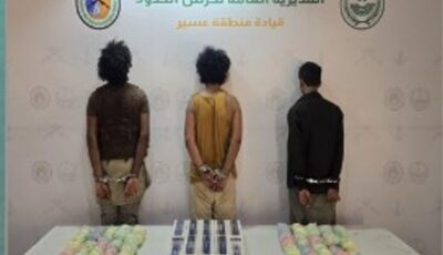 حرس الحدود بعسير يقبض على 3 يمنيين لتهريبهم 10 كيلوجرامات من القات المخدر
